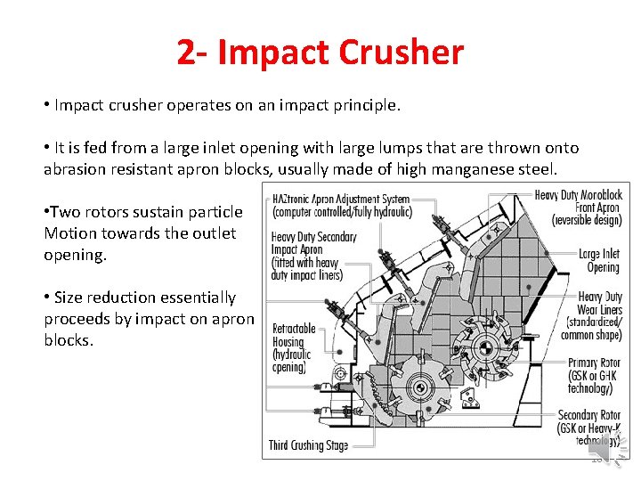 2 - Impact Crusher • Impact crusher operates on an impact principle. • It
