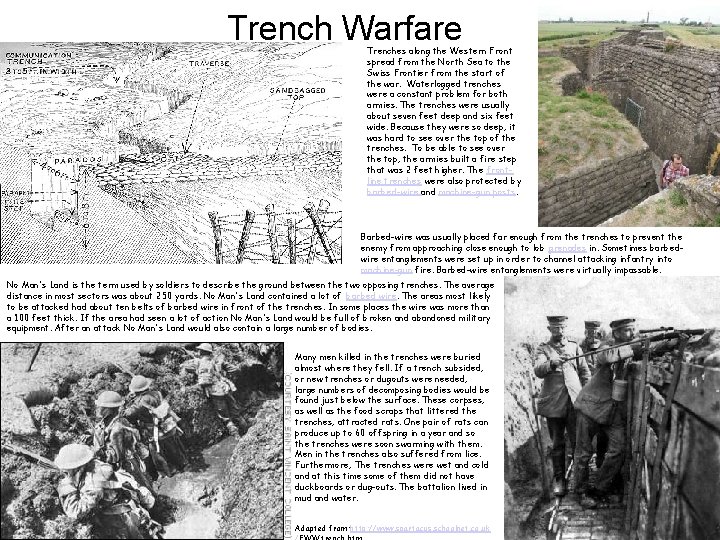 Trench Warfare Trenches along the Western Front spread from the North Sea to the