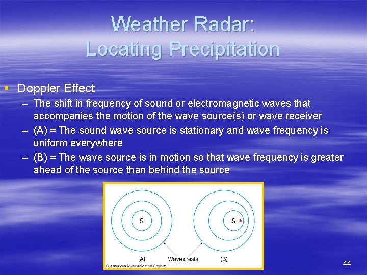 Weather Radar: Locating Precipitation § Doppler Effect – The shift in frequency of sound