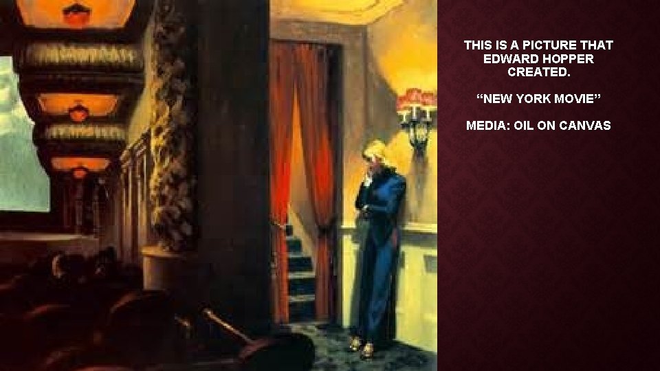 THIS IS A PICTURE THAT EDWARD HOPPER CREATED. “NEW YORK MOVIE” MEDIA: OIL ON