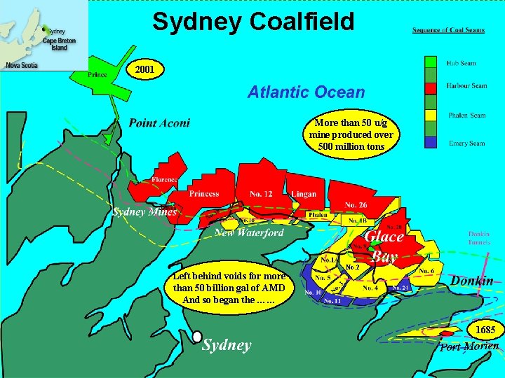 Sydney Coalfield 2001 More than 50 u/g mine produced over 500 million tons Left