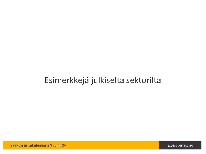 Esimerkkejä julkiselta sektorilta Sähköinen Liiketoiminta Suomi Oy 