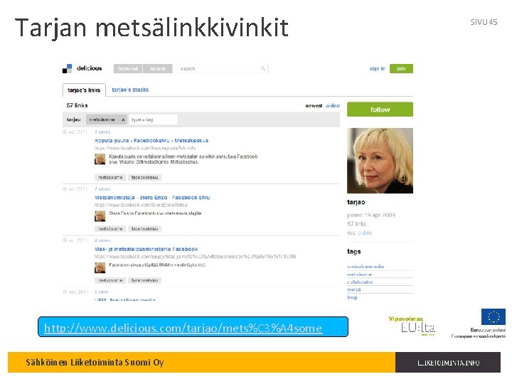 Tarjan metsälinkkivinkit http: //www. delicious. com/tarjao/mets%C 3%A 4 some Sähköinen Liiketoiminta Suomi Oy SIVU