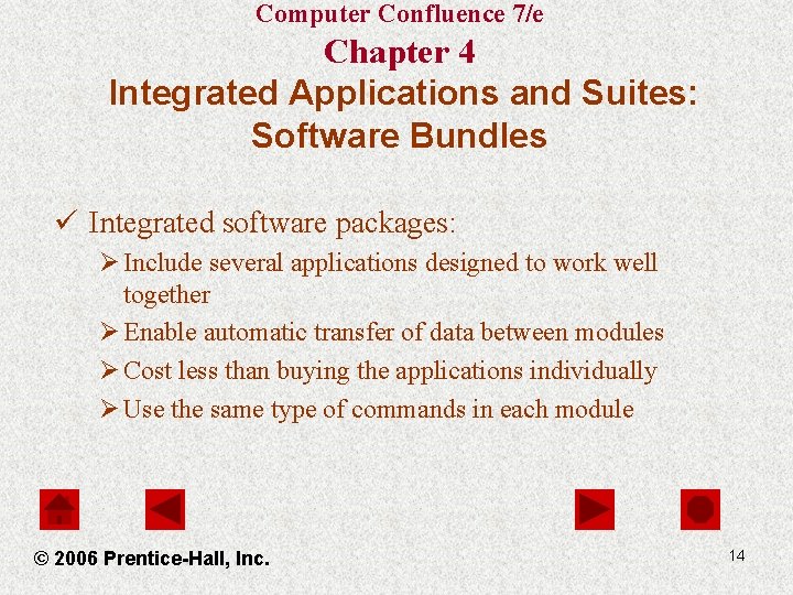 Computer Confluence 7/e Chapter 4 Integrated Applications and Suites: Software Bundles ü Integrated software