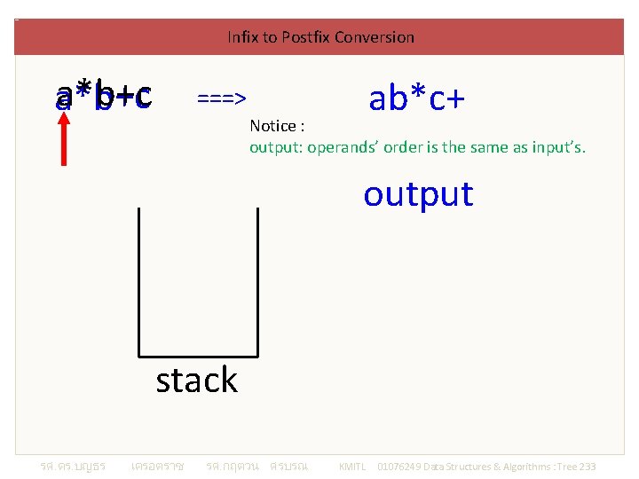 Infix to Postfix Conversion aa*b+c ab*c+ ===> Notice : output: operands’ order is the