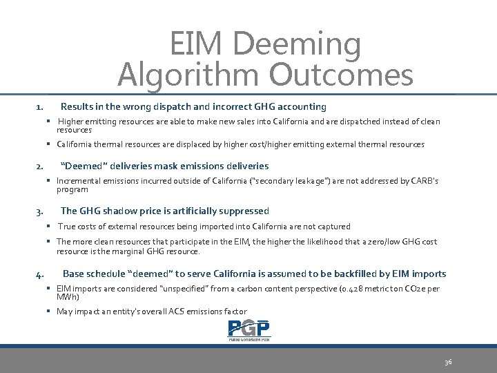 EIM Deeming Algorithm Outcomes 1. Results in the wrong dispatch and incorrect GHG accounting