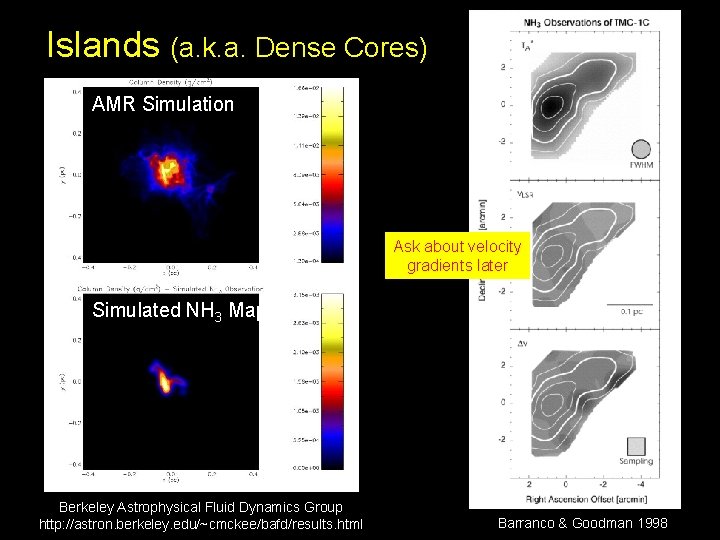 Islands (a. k. a. Dense Cores) AMR Simulation Ask about velocity gradients later Simulated