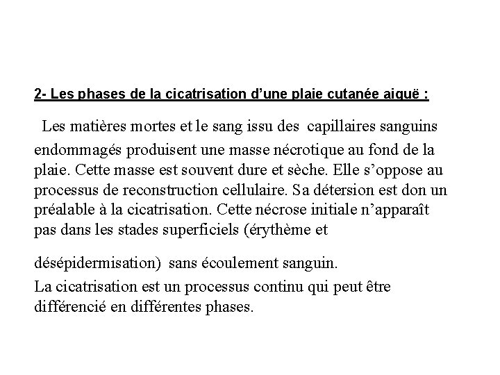 2 - Les phases de la cicatrisation d’une plaie cutanée aiguë : Les matières