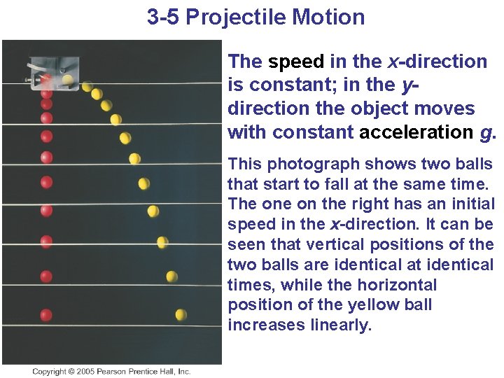 3 -5 Projectile Motion The speed in the x-direction is constant; in the ydirection