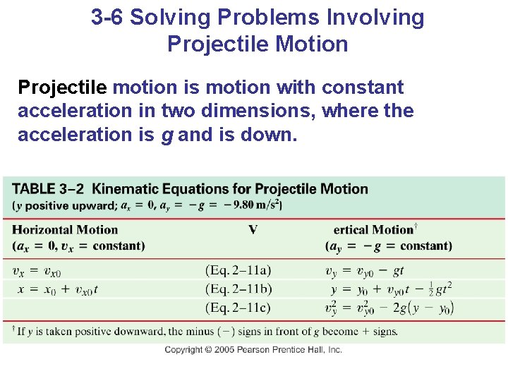 3 -6 Solving Problems Involving Projectile Motion Projectile motion is motion with constant acceleration