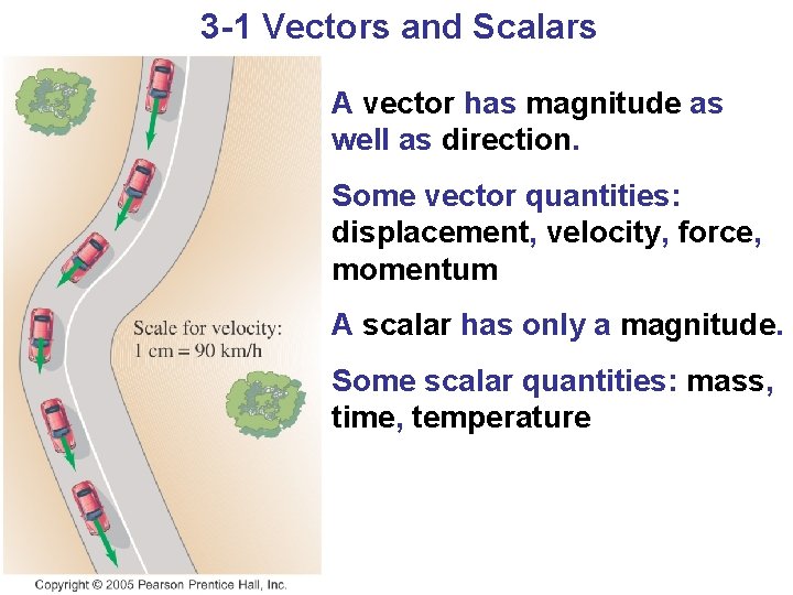 3 -1 Vectors and Scalars A vector has magnitude as well as direction. Some