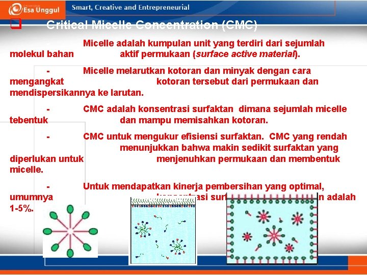 q Critical Micelle Concentration (CMC) molekul bahan Micelle adalah kumpulan unit yang terdiri dari