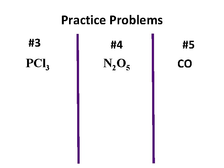 Practice Problems #3 PCl 3 #4 N 2 O 5 #5 CO 
