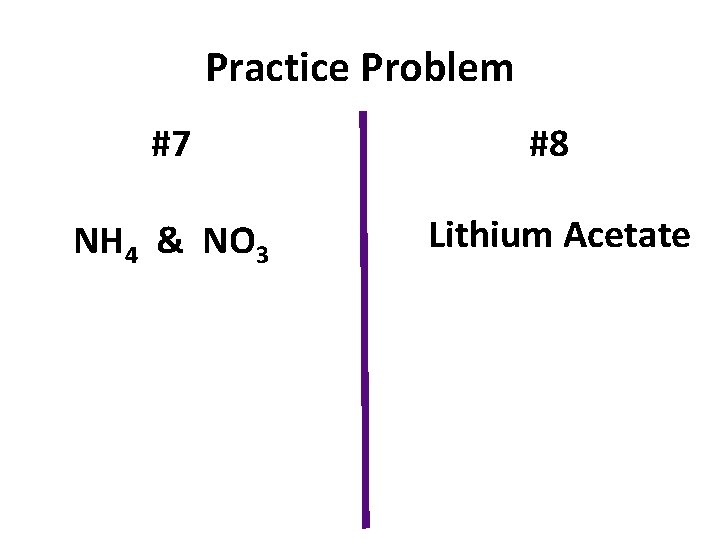 Practice Problem #7 #8 NH 4 & NO 3 Lithium Acetate 