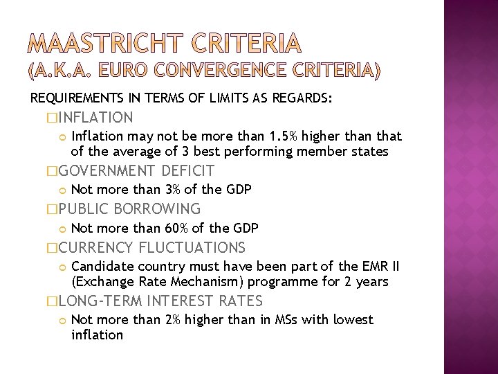 REQUIREMENTS IN TERMS OF LIMITS AS REGARDS: �INFLATION Inflation may not be more than