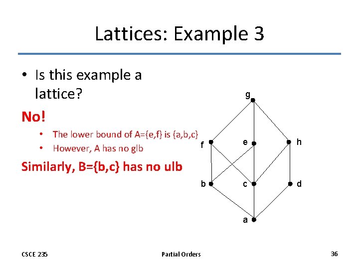 Lattices: Example 3 • Is this example a lattice? No! g • The lower