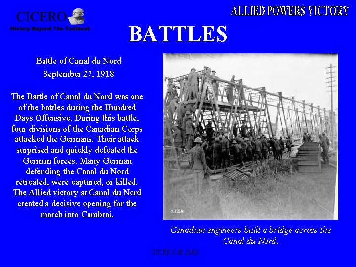 BATTLES Battle of Canal du Nord September 27, 1918 The Battle of Canal du