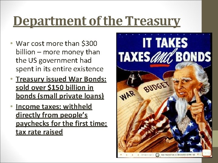Department of the Treasury • War cost more than $300 billion – more money