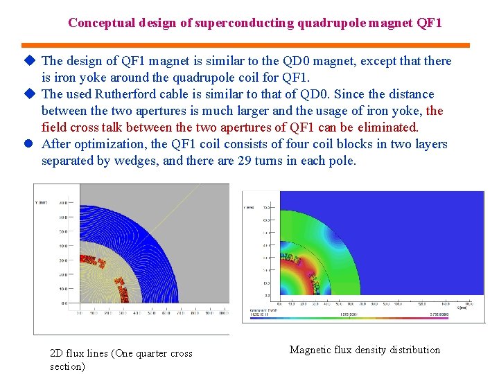 Conceptual design of superconducting quadrupole magnet QF 1 u The design of QF 1