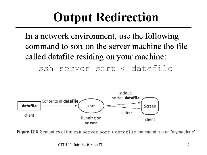 Output Redirection In a network environment, use the following command to sort on the