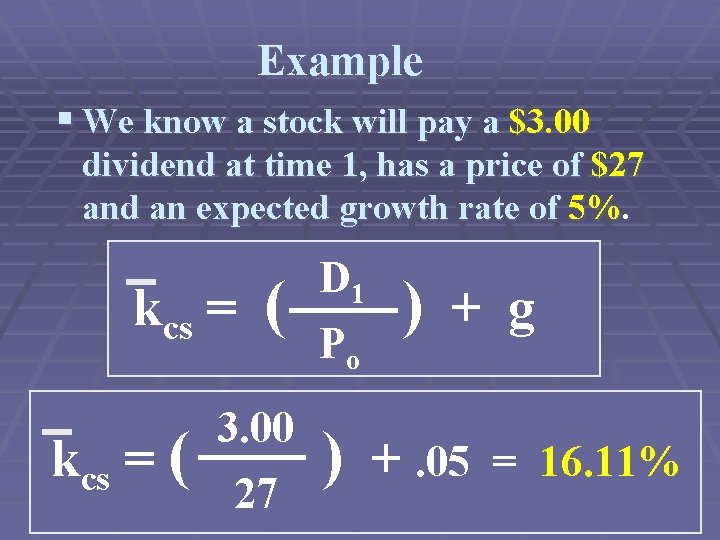 Example § We know a stock will pay a $3. 00 dividend at time
