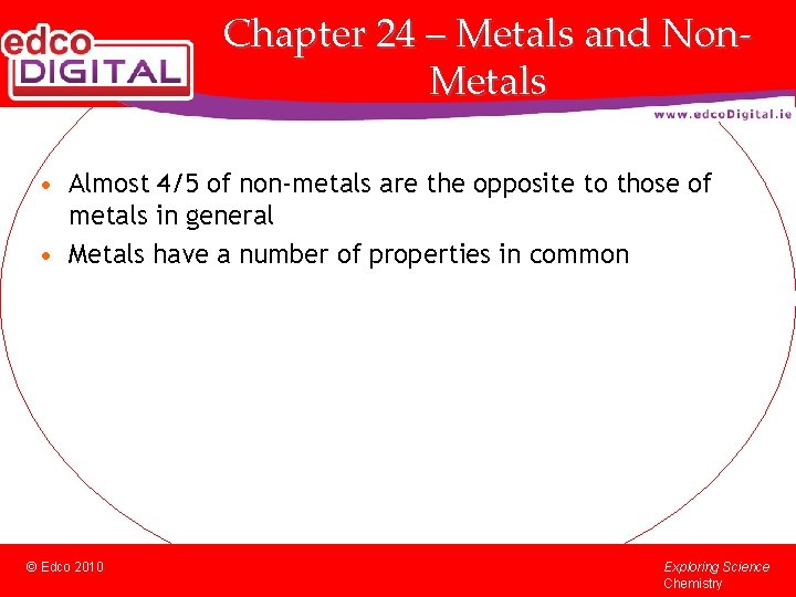 Chapter 24 – Metals and Non. Metals • Almost 4/5 of non-metals are the