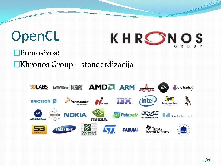 Open. CL �Prenosivost �Khronos Group – standardizacija 4/11 