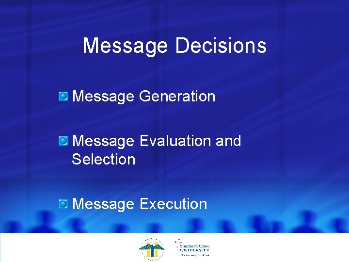 Message Decisions Message Generation Message Evaluation and Selection Message Execution 