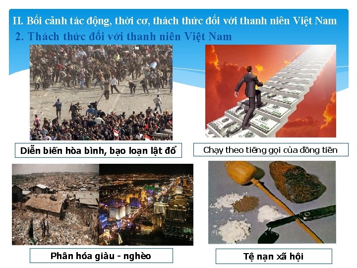 II. Bối cảnh tác động, thời cơ, thách thức đối với thanh niên Việt
