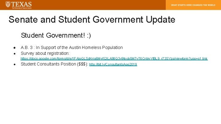 Senate and Student Government Update Student Government! : ) ● ● A. B. 3