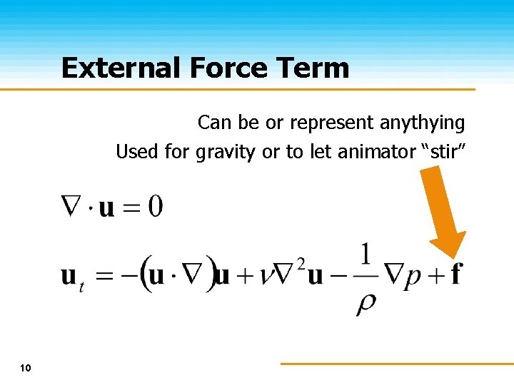 External Force Term Can be or represent anythying Used for gravity or to let