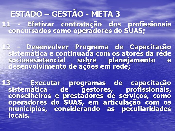 ESTADO – GESTÃO - META 3 11 - Efetivar contratação dos profissionais concursados como