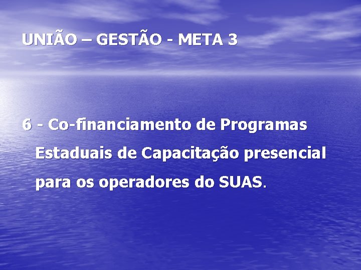 UNIÃO – GESTÃO - META 3 6 - Co-financiamento de Programas Estaduais de Capacitação