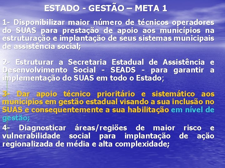 ESTADO - GESTÃO – META 1 1 - Disponibilizar maior número de técnicos operadores