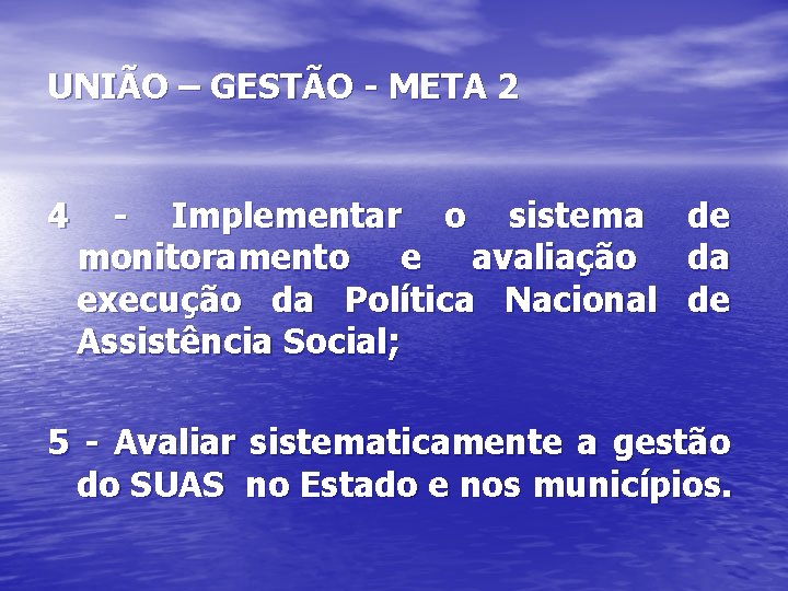 UNIÃO – GESTÃO - META 2 4 - Implementar o sistema de monitoramento e