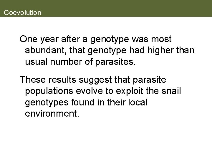 Coevolution One year after a genotype was most abundant, that genotype had higher than