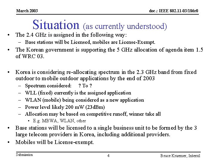 March 2003 doc. : IEEE 802. 11 -03/186 r 0 Situation (as currently understood) March 2003 doc. : IEEE 802. 11 -03/186 r 0 Situation (as currently understood)