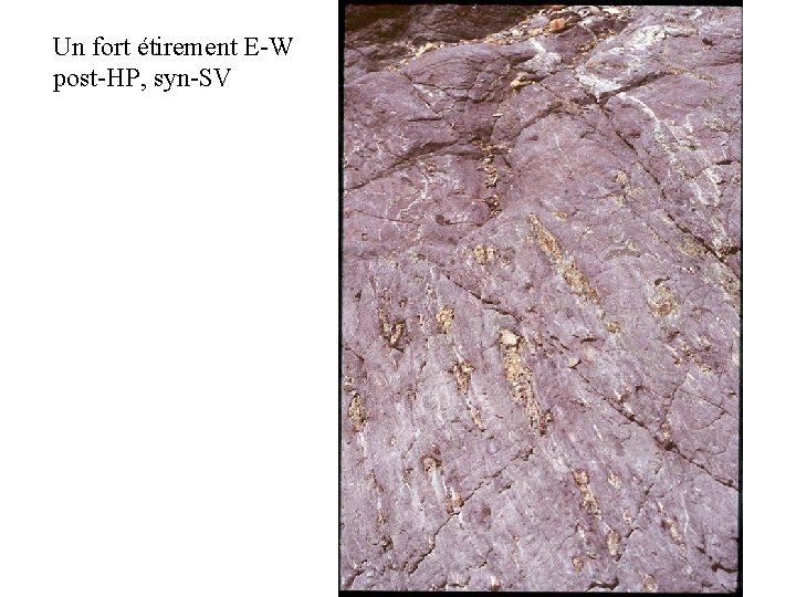 Un fort étirement E-W post-HP, syn-SV 