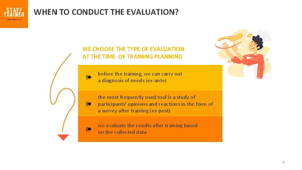 WHEN TO CONDUCT THE EVALUATION? WE CHOOSE THE TYPE OF EVALUATION AT THE TIME