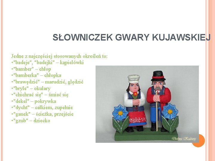 SŁOWNICZEK GWARY KUJAWSKIEJ Jedne z najczęściej stosowanych określeń to: • "badeje", "badejki" – kąpielówki