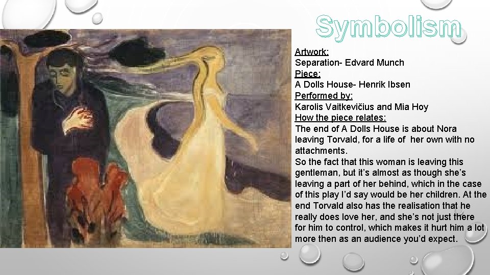 Symbolism Artwork: Separation- Edvard Munch Piece: A Dolls House- Henrik Ibsen Performed by: Karolis