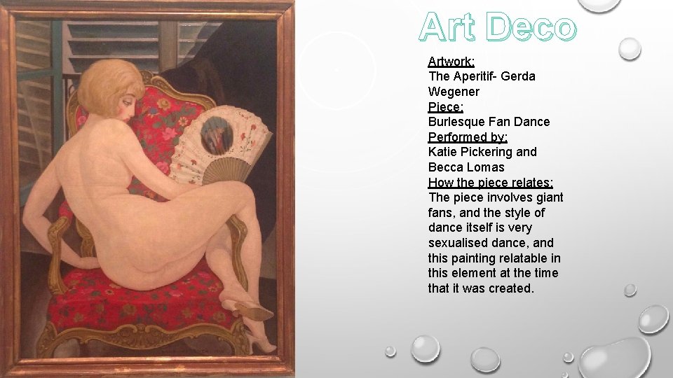 Art Deco Artwork: The Aperitif- Gerda Wegener Piece: Burlesque Fan Dance Performed by: Katie