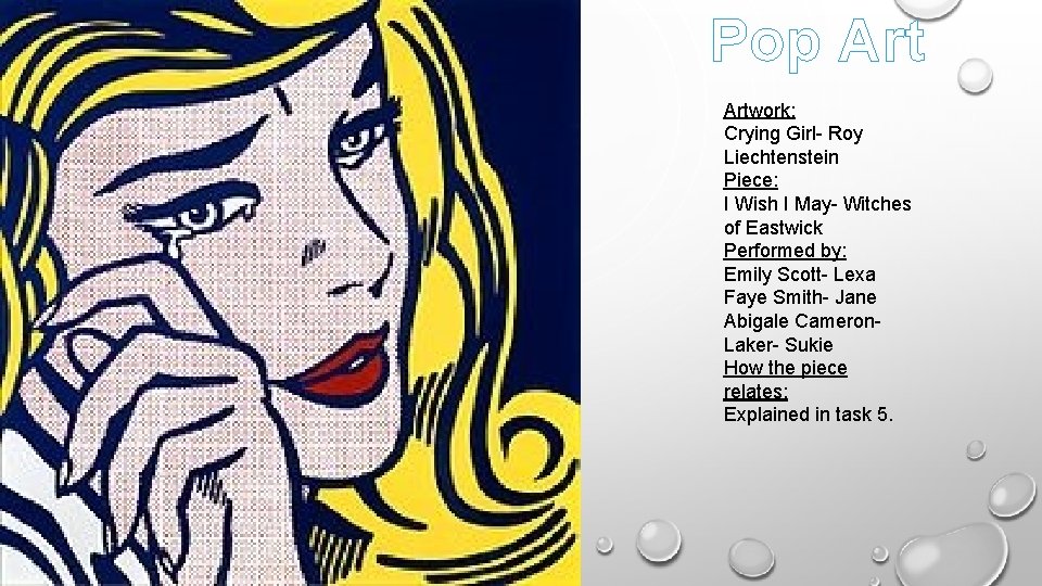 Pop Artwork: Crying Girl- Roy Liechtenstein Piece: I Wish I May- Witches of Eastwick