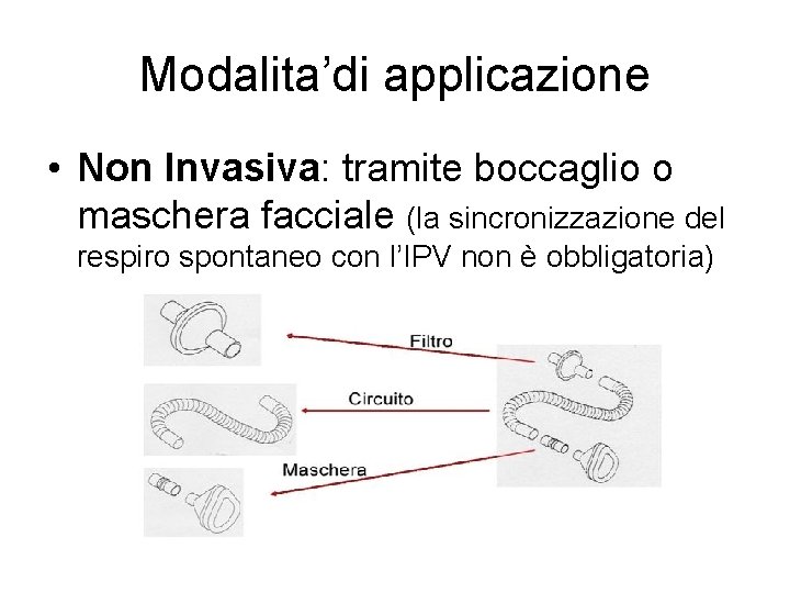 Modalita’di applicazione • Non Invasiva: tramite boccaglio o maschera facciale (la sincronizzazione del respiro