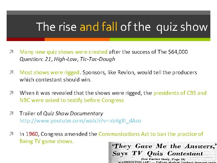 The rise and fall of the quiz show Many new quiz shows were created