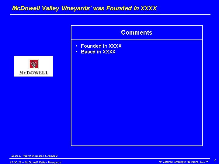 Mc. Dowell Valley Vineyards' was Founded in XXXX Comments • Founded in XXXX •