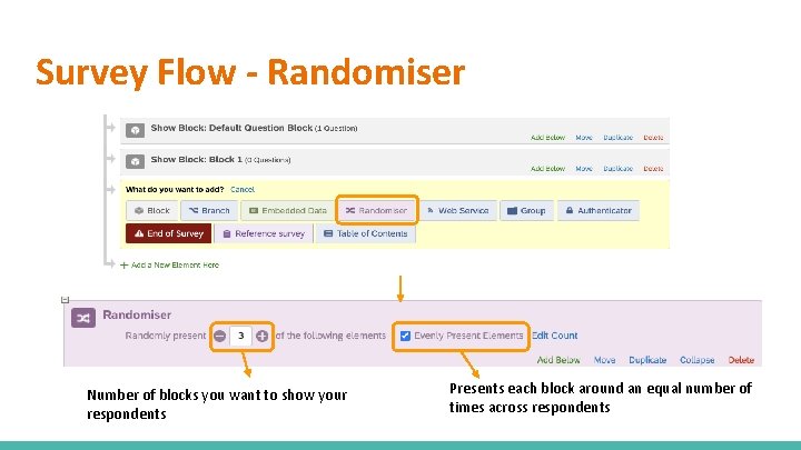 Survey Flow - Randomiser Number of blocks you want to show your respondents Presents