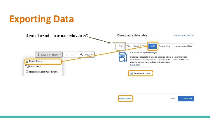 Exporting Data Second resort - “use numeric values” * 