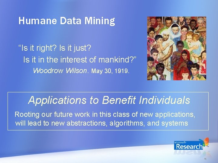 Humane Data Mining “Is it right? Is it just? Is it in the interest