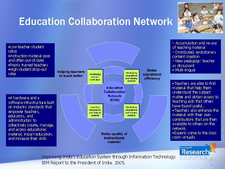 Education Collaboration Network • Low teacher-student ratios • instruction material poor and often out-of-date